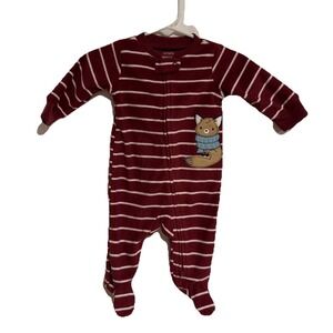 Baby Boy Clothes Carter's Newborn Fleece Burgundy Fox Footed Outfit Size 3M New